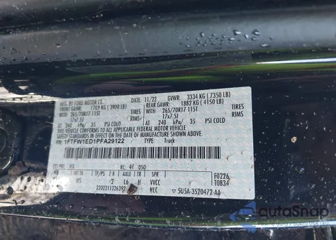 2023 Ford F-150 Xl z USA, uszkodzony, nr VIN 1FTFW1ED1PFA29122